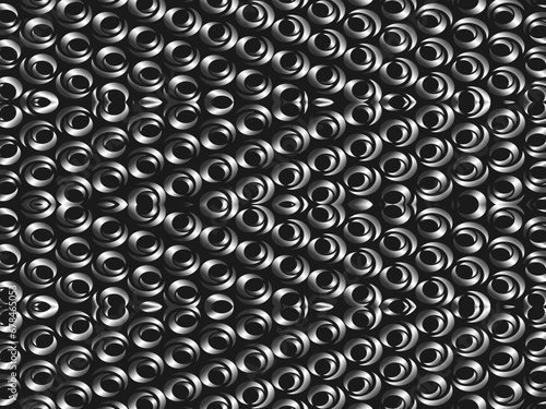 Black metal texture steel background with unique ornament. Abstract metal sheet.