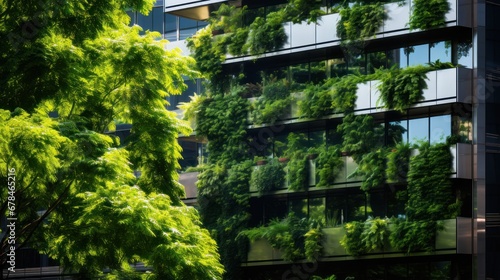 Modern residence with nature concept, Eco-friendly building in the modern city. Green tree branches