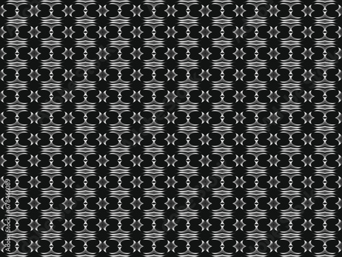 Black metal texture steel background with unique ornament. Abstract metal sheet.