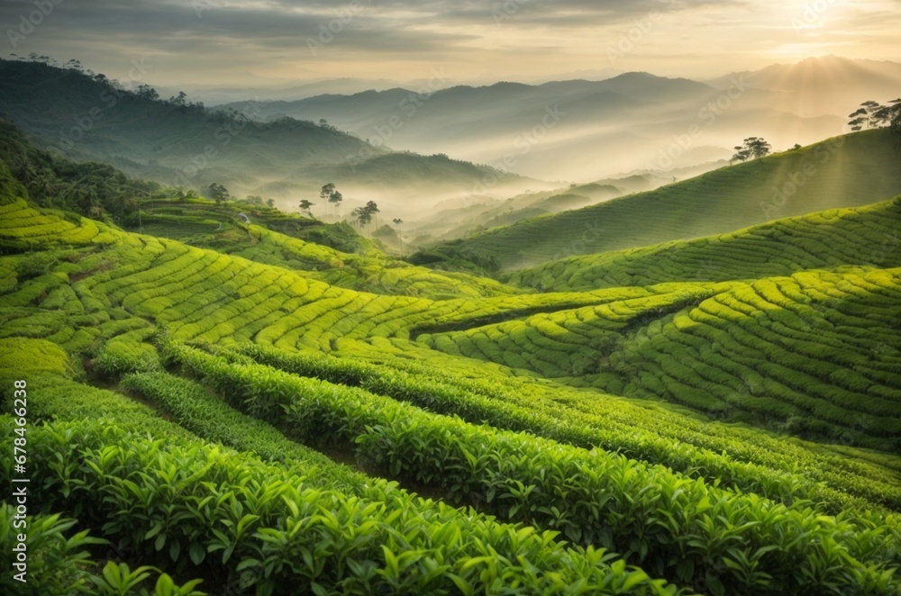 Tea Plantation at Sunrise.