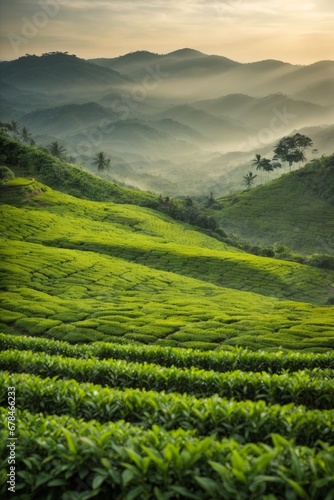 Tea Plantation at Sunrise. © Viewvie