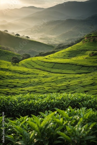 Tea Plantation at Sunrise.