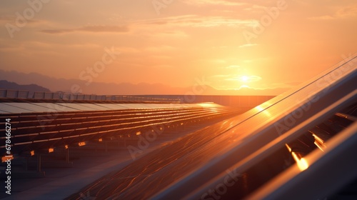 Renewable energy, clean energy, solar energy, Sunset over a photovoltaic power plant © CStock
