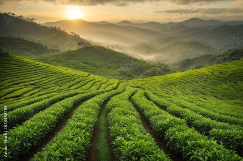 Wallpaper Mural Tea Plantation at Sunrise. Torontodigital.ca