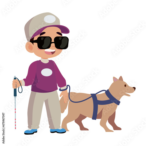 boy disability blind with dog