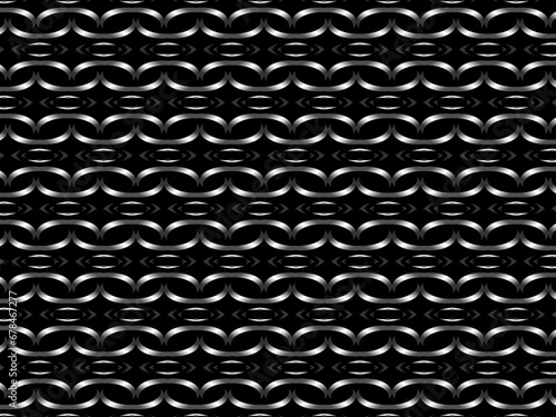 Black metal texture steel background with unique ornament. Abstract metal sheet.