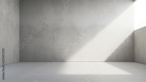 abstract. minimalistic background for product presentation. walls in  large empty room greyish white. can full of sunlight. Loft wall or minimalist wall. Shadow  light from windows to plaster wall..