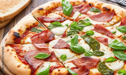 Pizza with salami and vegetables