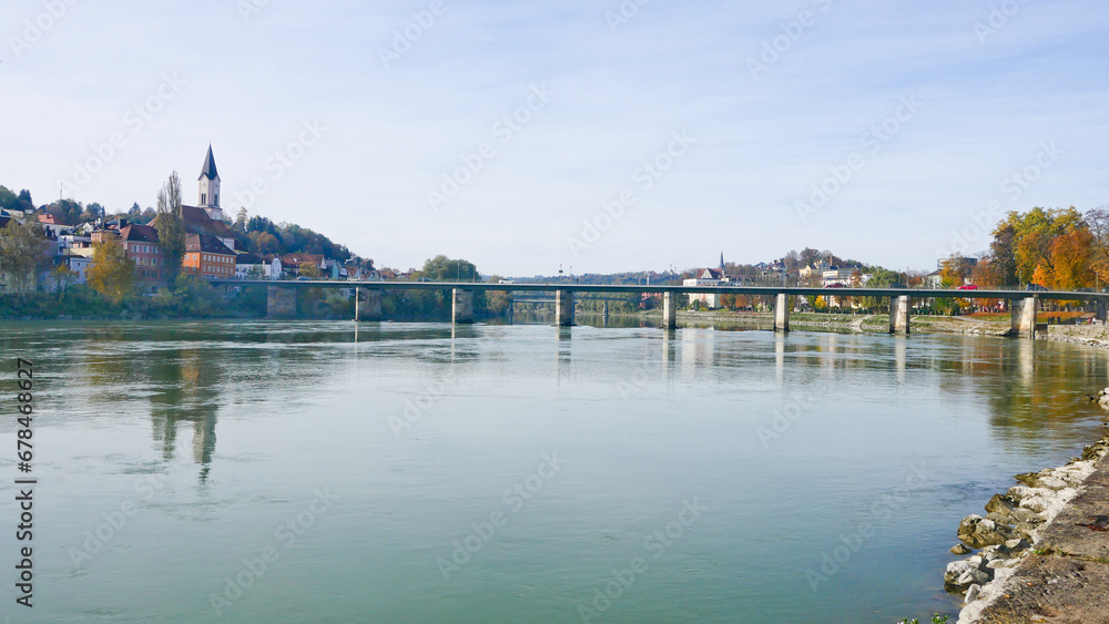 beautiful sceneries, historical houses castles , commercial ships along Rhine Danube river

