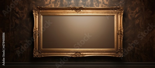 Antique frame displayed on a wall against a spotlight © Vusal