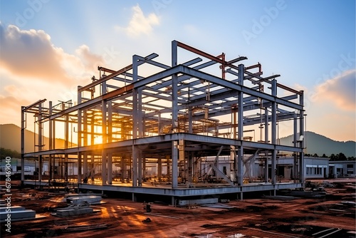 Steel industry construction structure background, production structure concept, abstract, morning sunlight
