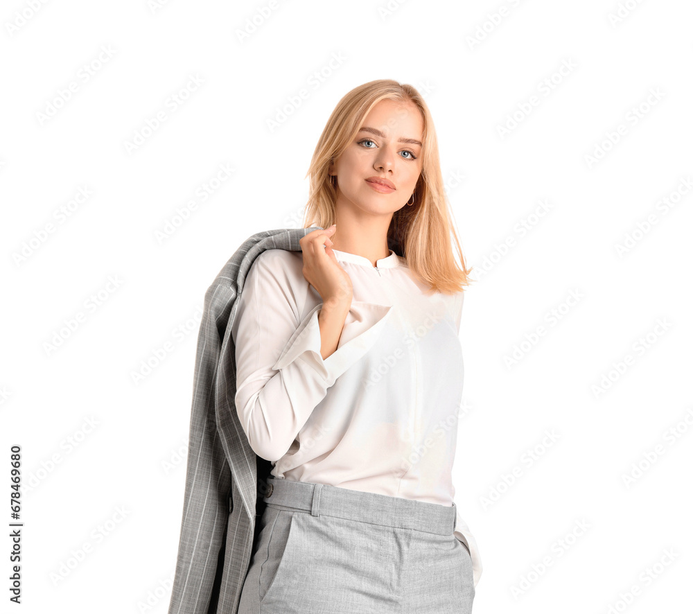 Young beautiful businesswoman isolated on white background Young beautiful businesswoman isolated on white background