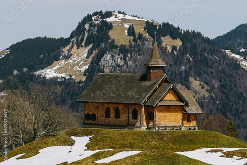 Small wooden church in village of Stoos in canton of Schwyz in Switzerland.