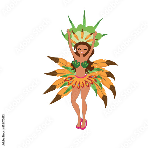 Collection of Beautiful Girls Wearing Bright Festival Costumes Dancing, Brazilian Carnival Samba Dancers, Rio de Janeiro Festival 