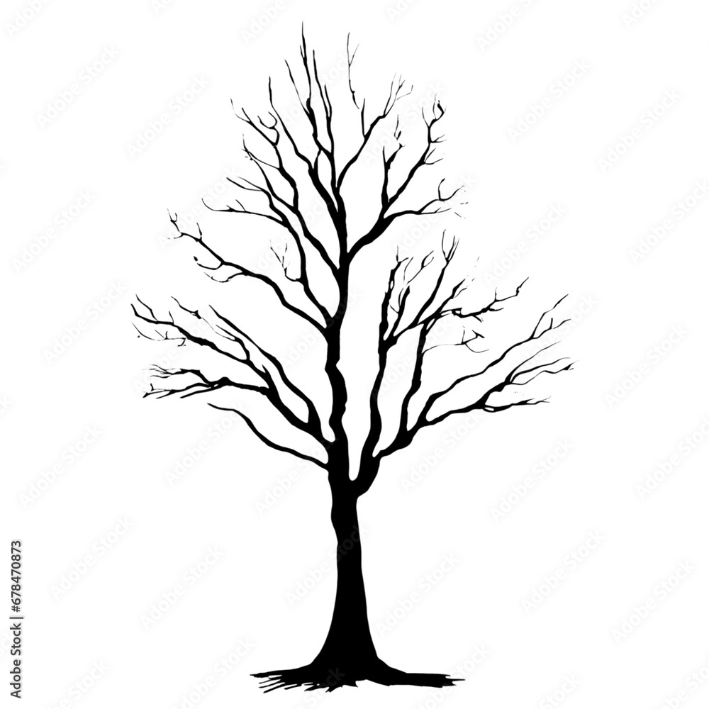 Obraz premium silhouette of dead tree on white background, Scary Dead Tree for Halloween
