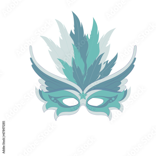 Venetian painted carnival facial masks for a party decorated with feathers and rhinestones isolated on a light background