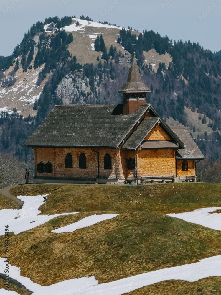Small wooden church in village of Stoos in canton of Schwyz in Switzerland.