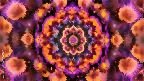 cosmic flowers sway move sync, their energy creates mesmerizing kaleidoscope shapes colors. Each bloom represents different aspect zodiac, from bold ambitious energy Aries photo