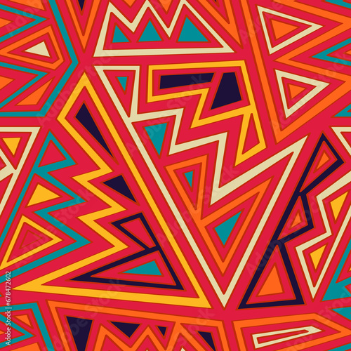 Red African geometric. Seamless pattern