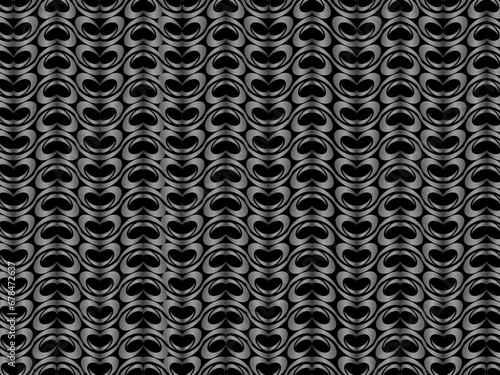 Black metal texture steel background with unique ornament. Abstract metal sheet.