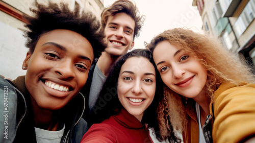 MULTIETHNIC HAPPY GROUP OF YOUNG PEOPLE TAKING SELFIE. legal AI	