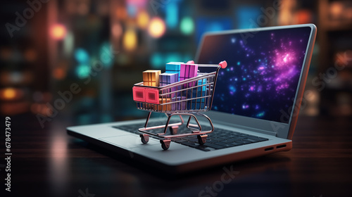 ecommerce online shopping cart on laptop 