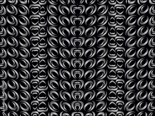 Black metal texture steel background with unique ornament. Abstract metal sheet.