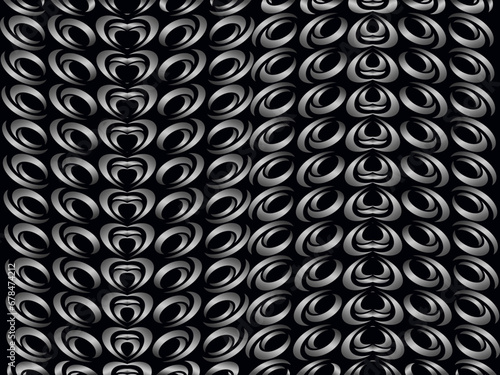 Black metal texture steel background with unique ornament. Abstract metal sheet.