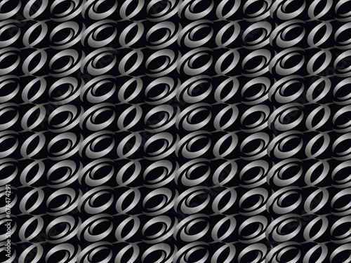 Black metal texture steel background with unique ornament. Abstract metal sheet.