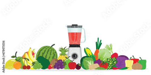 Fruits and vegetables juice with blender kitchen appliance.