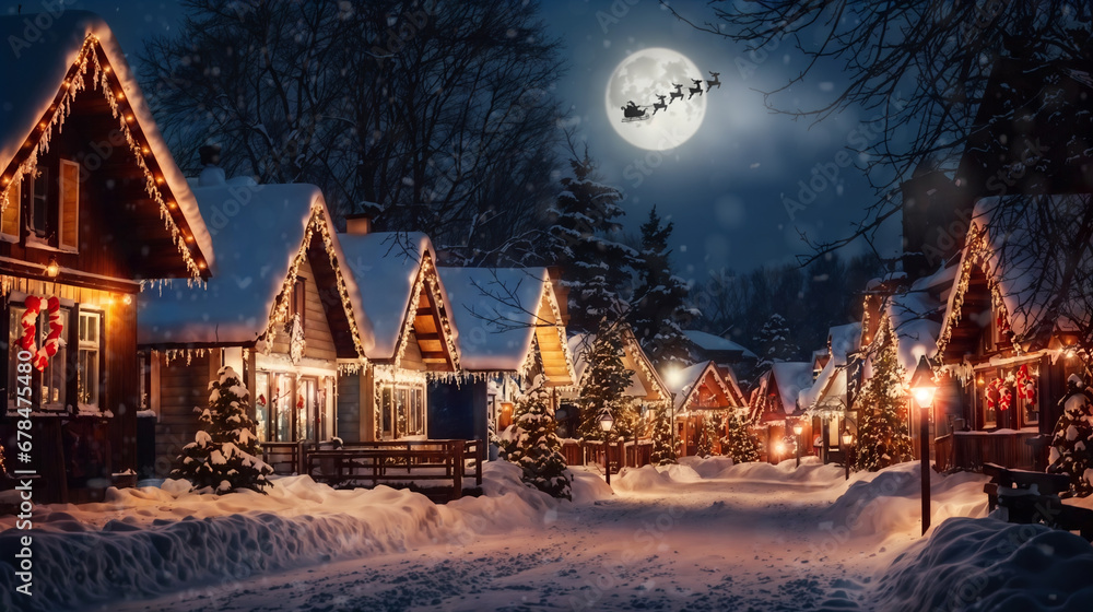 Santa Claus flying in his sleigh. Generative AI Santa Claus flying in his sleigh. Generative AI