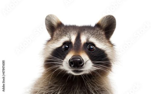 Portrait Cute Curious Raccoons Face Isolated on Transparent Background PNG.