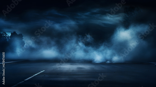 blue Smoke And Fog On Asphalt In Black Defocused Background © Sticker