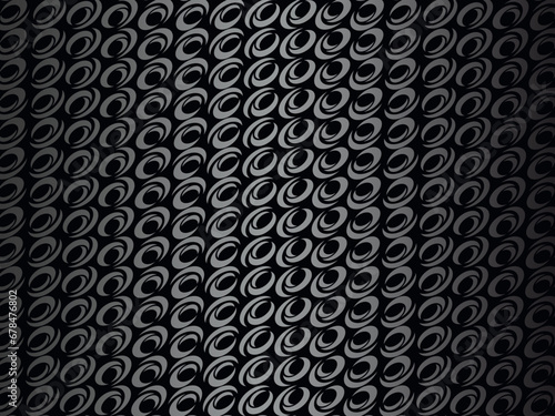 Black metal texture steel background with unique ornament. Abstract metal sheet.