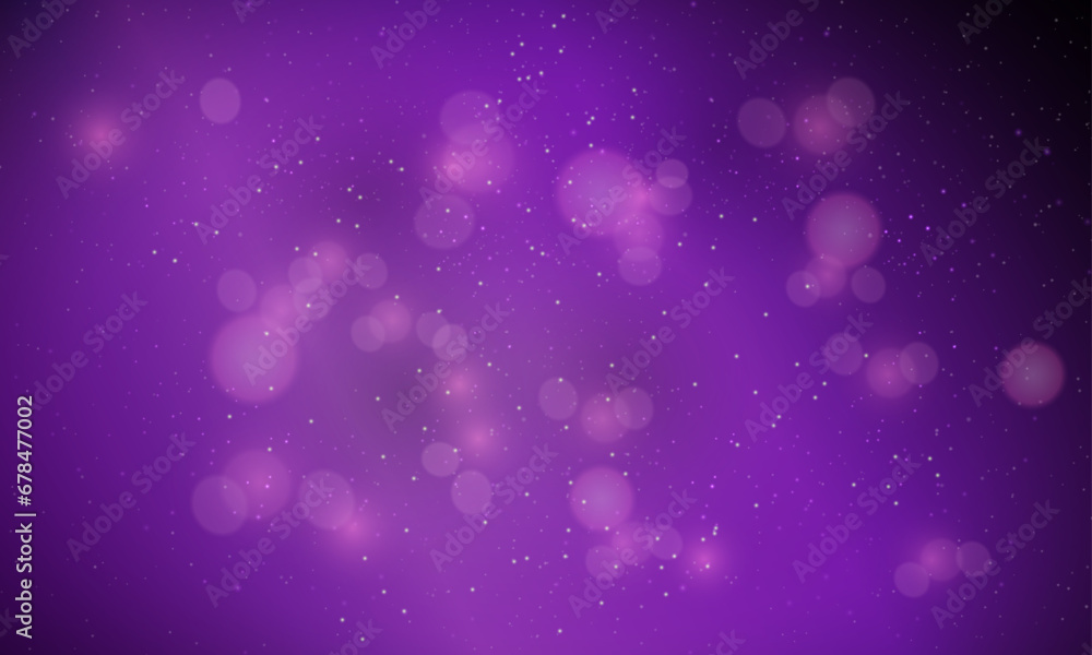 Vector blurred bokeh light on dark purple background. abstract glitter defocused blinking stars and sparks