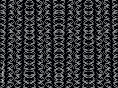 Black metal texture steel background with unique ornament. Abstract metal sheet.
