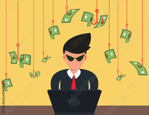 Hacker thief phishing attack cyber crime. Fraud person hacking datum