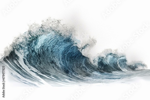 Highly-detailed depiction of a massive oceanic tidal wave on a plain white backdrop. Generative AI © Esme