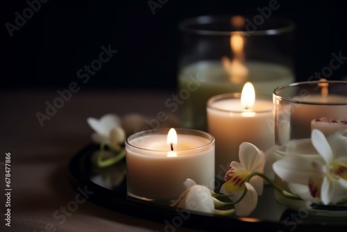 Spa ambiance with scented candle. Generative AI