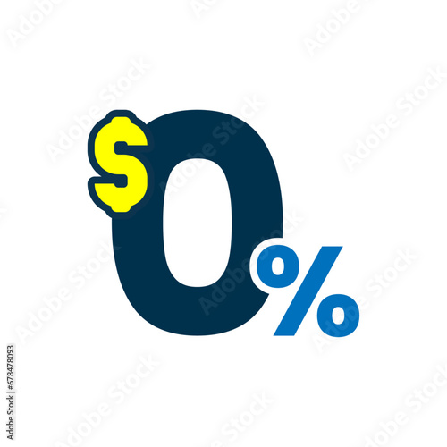 0 zero percent fee, no charge or tax concept illustration flat design vector