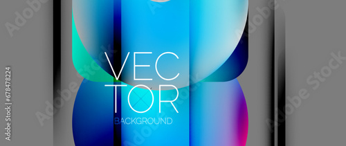Dynamic bright colorful geometric elements with fluid gradients, lights, shadows blend in a minimal backdrop, creating captivating composition