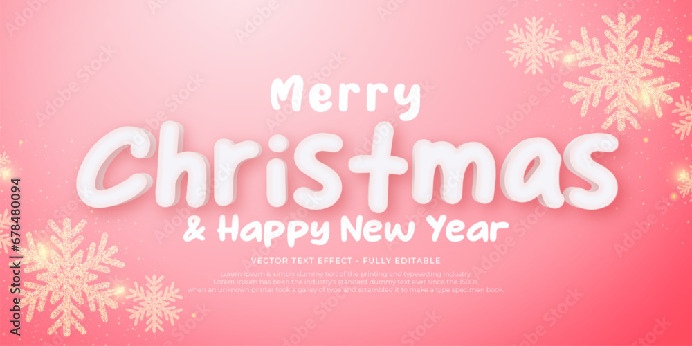 Vector christmas 3d text effect with pink color theme background