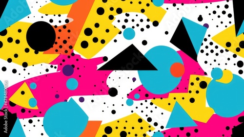 1970s-inspired seamless repeatable pattern featuring bright, high-contrast neon colors. Ideal for use as a tile, creating an infinite and vibrant background or pattern for a retro and energetic aesthe