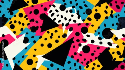 1970s-inspired seamless repeatable pattern featuring bright, high-contrast neon colors. Ideal for use as a tile, creating an infinite and vibrant background or pattern for a retro and energetic aesthe