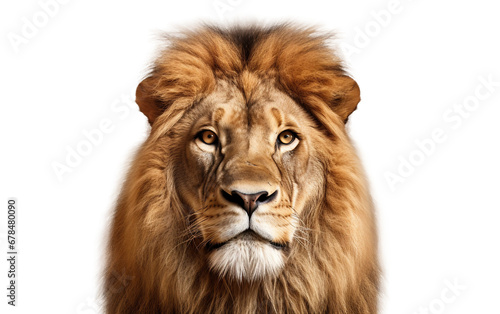 Portrait a Majestic Lion Face Highlighting Isolated on Transparent Background PNG. © Saad