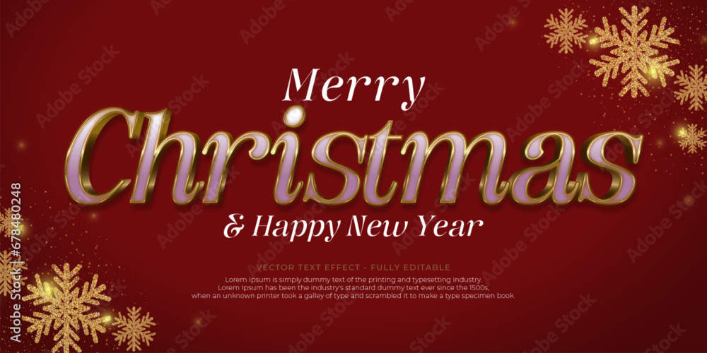 Vector christmas 3d text effect with red gold color theme background