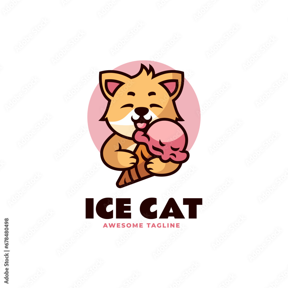 Vector Logo Illustration Ice Cat Mascot Cartoon Style. Vector Logo Illustration Ice Cat Mascot Cartoon Style.