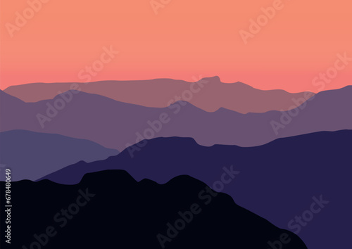 Silhouette of a mountain landscape. Vector illustration in flat style.