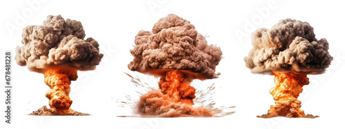 nuclear explosions set, atomic bomb explosion set, transparent background