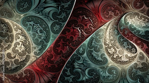 red and green and silver- gold background paisley  photo
